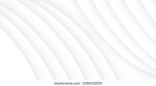 Abstract white and gray background with modern design stripes and geometric round shapes, creating a sleek vector illustration for digital projects.