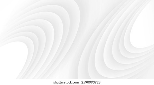 Abstract white and gray background with modern design stripes and geometric round shapes, creating a sleek vector illustration for digital projects.
