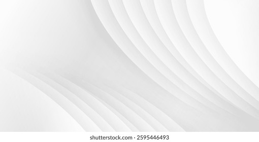 Abstract white and gray background with modern design stripes and geometric round shapes, creating a sleek vector illustration for digital projects.