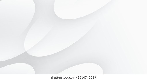 Abstract white and gray background with modern design stripes and geometric round shapes, creating a sleek vector illustration for digital projects.