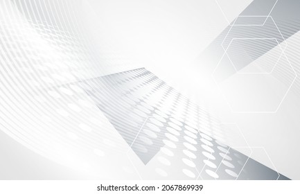 Afiche descriptivo de fondo blanco y gris con ilustración vectorial de red de tecnología dinámica.