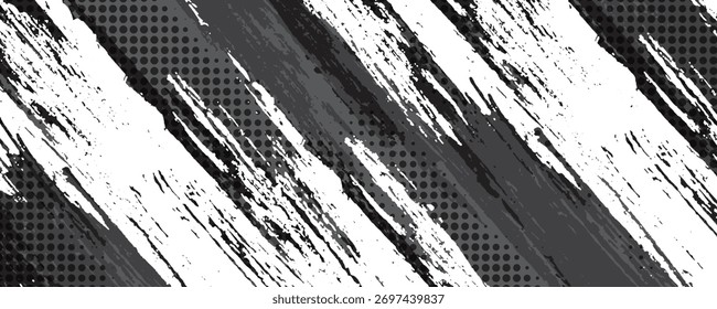 Abstract white, gray, and black background features dynamic brush strokes and a dotted pattern, creating a bold, modern design perfect for creative projects and branding materials