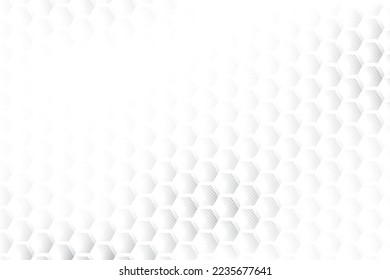 Abstract white and gray color background with geometric hexagonal shape and dot pattern, halftone effect. Vector illustration.