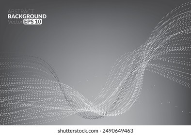 Abstract white and gray color, flowing line digital technology, smooth particle wave, big data techno design concept background wallpaper, vector eps

