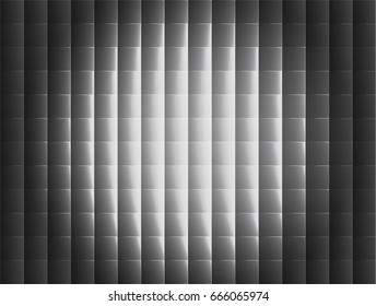 abstract white and gray color geometric texture, graphic background and vector Illustration, dark gray gradient with spotlight center on grid tile