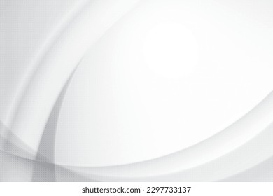 Abstract  white and gray color, modern design stripes background with geometric round shape, halftone effect, dot pattern. Vector illustration.