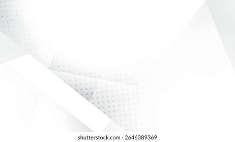 Abstract white and gray color, modern design stripes background with geometric shape and dot pattern, halftone effect. Vector illustration.