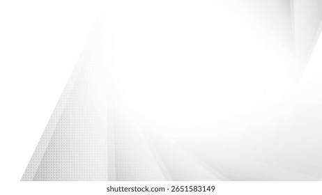 Abstract white and gray color, modern design stripes background with geometric shape and dot pattern, halftone effect. Vector illustration.