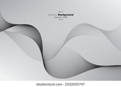 Abstract white and gray flowing line digital technology, smooth particle wave, big data techno design concept background wallpaper, website landing page template, vector eps
