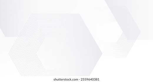 Abstract white and gray geometric hexagon design background. Modern geometric overlapping elements. Technology science concept with simple halftone effect. Suit for cover, poster. Vector illustration