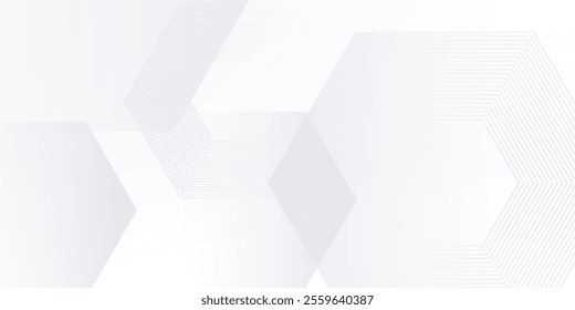 Abstract white and gray geometric hexagon design background. Modern geometric overlapping elements. Technology science concept with simple halftone effect. Suit for cover, poster. Vector illustration