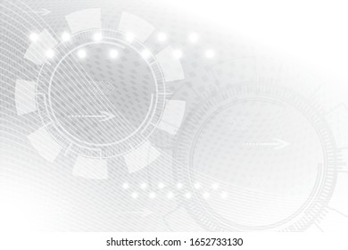 Abstract white and gray geometric technology background with gear, line and arrow shape. Vector, illustration.
