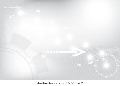 Abstract white and gray geometric technology background with gear, line and arrow shape. Vector, illustration.