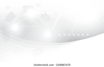 Abstract white and gray geometric technology background with gear, line and arrow shape. Vector illustration.