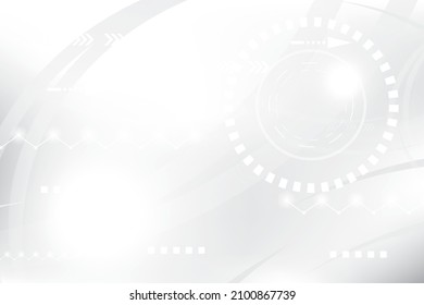 Abstract white and gray geometric technology background with gear, line and arrow shape. Vector illustration.