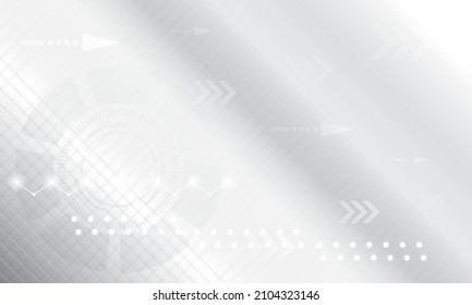 Resumen del fondo de la tecnología geométrica en blanco y gris con forma de engranaje, línea y flecha. Ilustración vectorial.