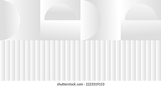 Abstract white and gray gradient background. Modern minimalistic design. Vector illustration with simple shapes like circle, square, rectangle. Monochrome light 3d futuristic design