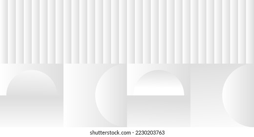 Abstract white and gray gradient background. Modern minimalistic design. Vector illustration with simple shapes like circle, square, rectangle. Monochrome light 3d futuristic design 
