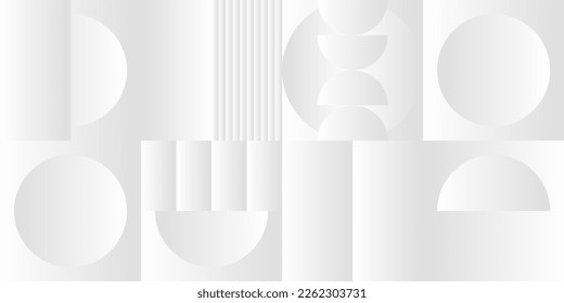 Abstract white and gray gradient background. Modern minimalistic design. Vector illustration with simple shapes like circle, square, rectangle. Monochrome light 3d futuristic design 