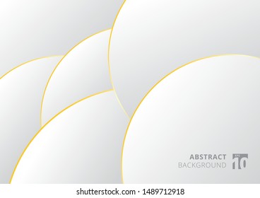 Abstract white and gray gradient with gold border circles overlapping background. Luxury style. Vector illustration