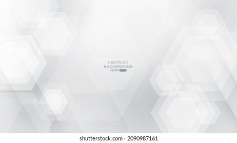 Resumen hexagonal blanco y gris y líneas superpuestas en el fondo del degradado. Ilustración del vector