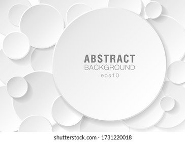 Abstract white and gray overlap circles background with copy space in paper cut style. Minimal simple flat design presentation, flyer, brochure, website, front page, book, etc. Vector illustration.