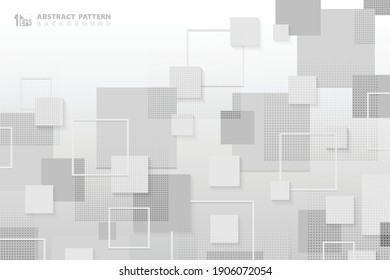 Abstract white and gray square tech pattern design of technology with halftone template. Pattern design of digital design background. illustration vector 