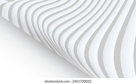 Abstract white gray striped background with 3d lines pattern, 3d architectural perspective design, vector illustration.