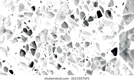 Abstract white and gray terrazzo flooring texture polished stone pattern old surface marble for background. Wall and floor terrazzo texture gray and black of stone granite white background.	
