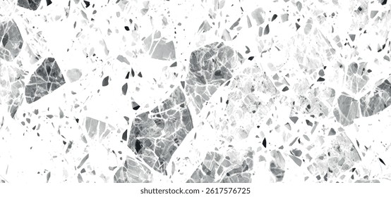 Abstract white and gray terrazzo flooring texture polished stone pattern old surface marble for background. Wall terrazzo texture gray and black of stone granite white background.	
