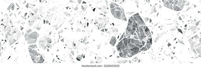 Abstract white and gray terrazzo flooring texture polished stone pattern old surface marble for background. Wall terrazzo texture gray and black of stone granite white background.	
