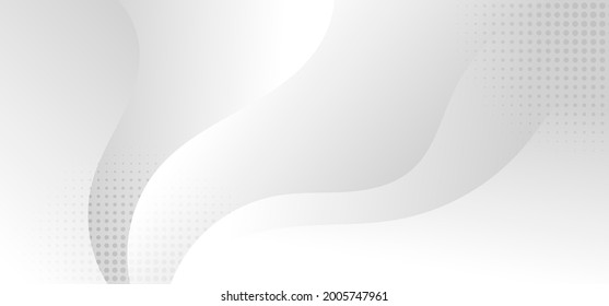 Abstract white and gray wave dynamic layered background with halftone effect. Vector illustration