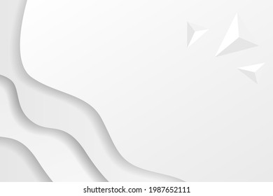 Abstract white and gray waves modern futuristic graphic background with added dimensional triangle elements. energy wave dynamic doodle monochrome banner shape. Simple white background paper cut.