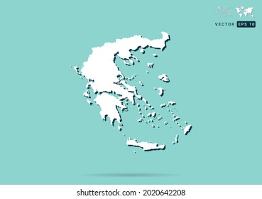 Abstract white Greece map and black shadow on green background vector.