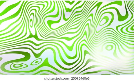 Abstrakte weiße grüne Flüssigkeit wirbeln bg. Psychedelischer, grooviger Hintergrund. Gewellte, trippige, verdrehte Marmortextur. Oberfläche der Flüssigkeitsleitung. Spirale Kunst hypnotische moderne Muster. Optische Illusion, Vektorhintergrund.