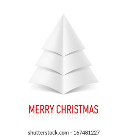 Abstract white green paper Christmas tree on white background.