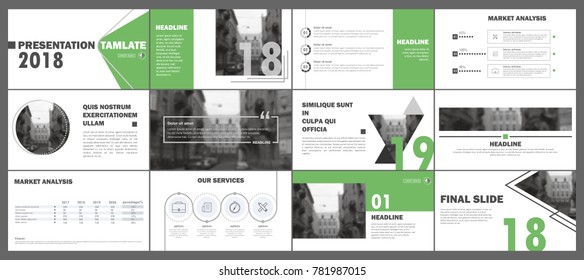 Abstract white, green presentation slides. Modern brochure cover design. Fancy info banner frame. Creative infographic elements set. Urban city font. Vector title sheet model. Ad flyer style template