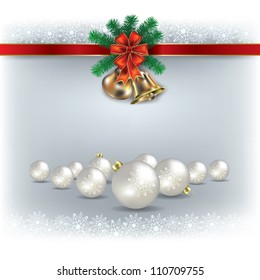 Abstract white greeting with Christmas bells and decorations