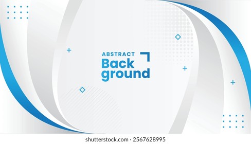 Abstract white and grey background with blue flowing wave element. 3d blue background with blue lines curved wavy sparkle with copy space for text.