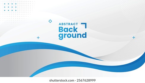 Abstract white and grey background with blue flowing wave element. 3d blue background with blue lines curved wavy sparkle with copy space for text.