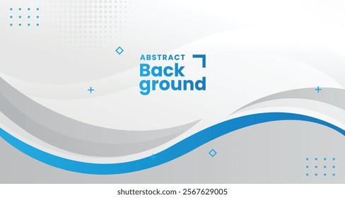 Abstract white and grey background with blue flowing wave element. 3d blue background with blue lines curved wavy sparkle with copy space for text.