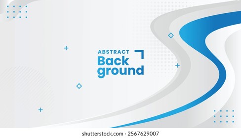 Abstract white and grey background with blue flowing wave element. 3d blue background with blue lines curved wavy sparkle with copy space for text.