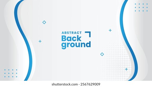 Abstract white and grey background with blue flowing wave element. 3d blue background with blue lines curved wavy sparkle with copy space for text.
