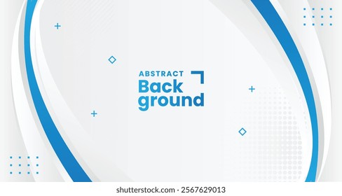 Abstract white and grey background with blue flowing wave element. 3d blue background with blue lines curved wavy sparkle with copy space for text.