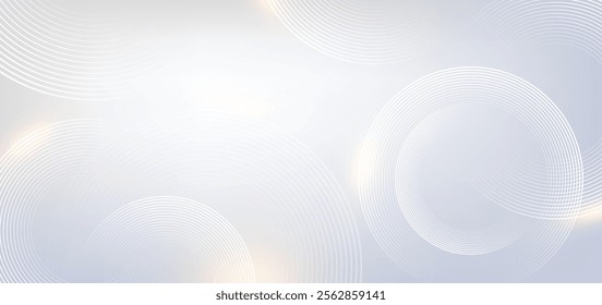 Abstract white and grey background with dynamic circle lines and light effect.