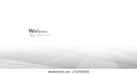 Fondo blanco y gris Abstractas con el piso de la perspectiva y el texto Bienvenido al futuro para la presentación moderna de la tecnología corporativa o el diseño digital del Anuncio del negocio con el espacio de copia para el contenido