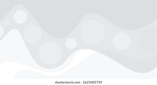 Abstract white and grey background with smooth, flowing wave shapes and dashed lines, creating a clean and modern layered design.