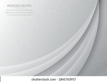 Abstract white and grey curve overlapping layer with dot pettern background. Modern style. Vector illustration