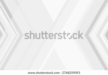  Abstract white and grey geometric background with futuristic arrow shapes. Minimalist high-speed movement concept. Modern corporate technology vector illustration for business presentation and web design.