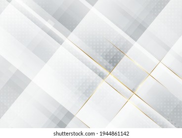 Abstract white and grey geometric overlapping background with golden line luxury. You can use for ad, poster, template, business presentation. Vector illustration